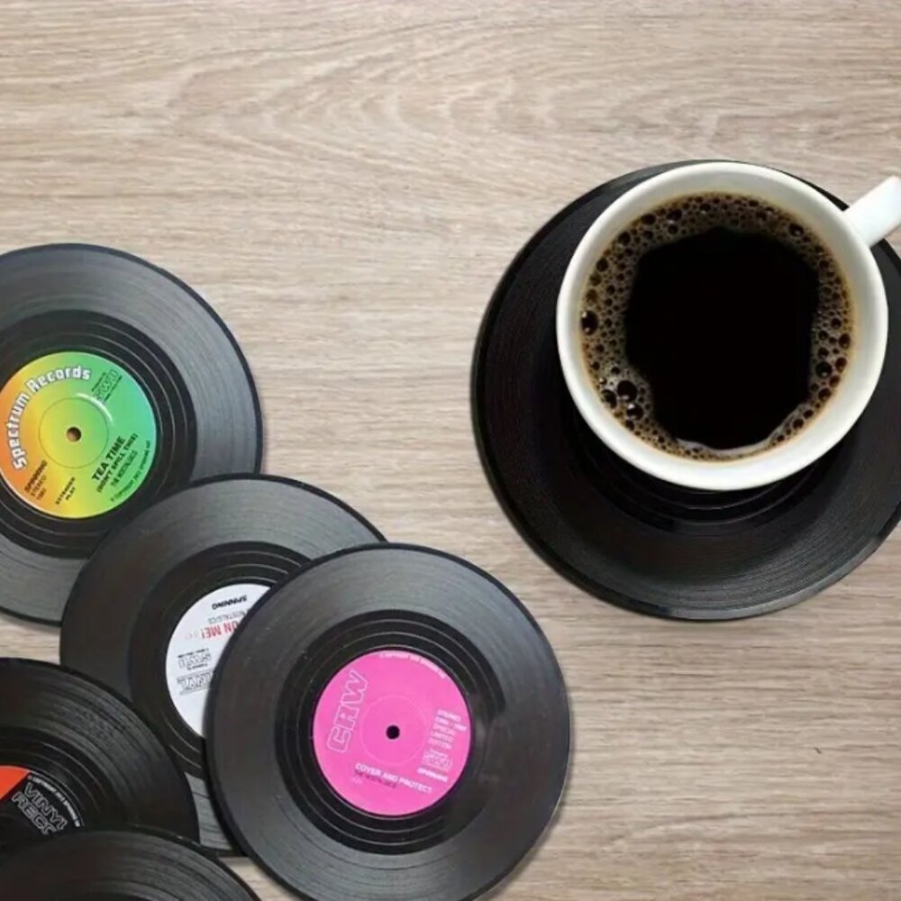 Vinyl Record Drink Coasters Set of 6 Retro 45 RPM Look - Picture 4 of 4